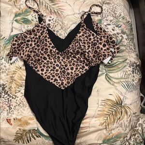 Leopard Print and Black Swimsuit